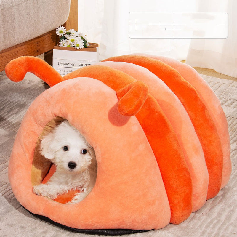 HKM-9781437 Cozy Caterpillar Pet Bed in Orange or Green, Plush Crystal Velvet for Cats