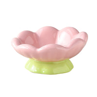 HKM-9781565 Shallow Wide Ceramic Cat Bowl, Anti-Vomiting & Whisker Fatigue Design, Non-Slip Tilted Flower Bowl for Cats, Pink