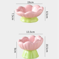 HKM-9781565 Shallow Wide Ceramic Cat Bowl, Anti-Vomiting & Whisker Fatigue Design, Non-Slip Tilted Flower Bowl for Cats, Pink
