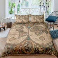 HKM-978195 Nautical Chart Inspired Three-Piece Custom Bedding Set with Polyester Fiber Fabric