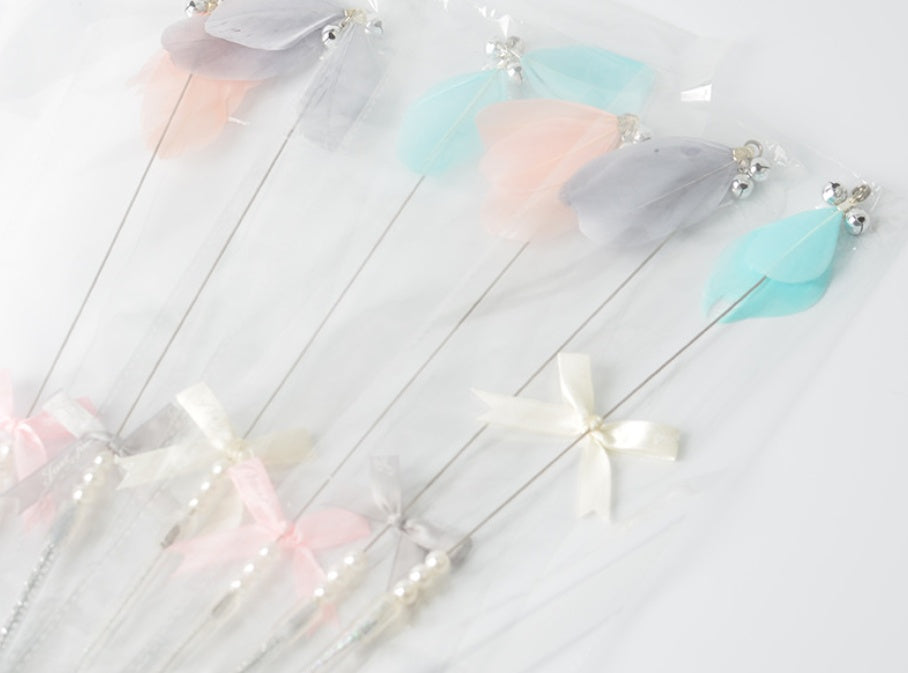 HKM-9782205 Feather Bell Fairy Pen - Colorful Cat Stick in Korean Powder, Gray, Lake Blue