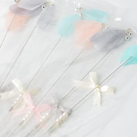 HKM-9782205 Feather Bell Fairy Pen - Colorful Cat Stick in Korean Powder, Gray, Lake Blue