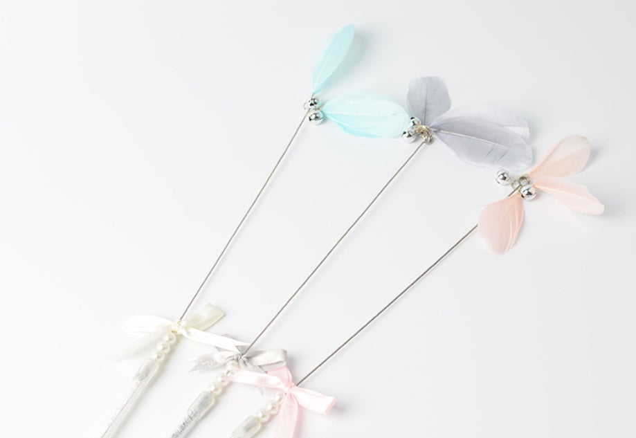 HKM-9782205 Feather Bell Fairy Pen - Colorful Cat Stick in Korean Powder, Gray, Lake Blue