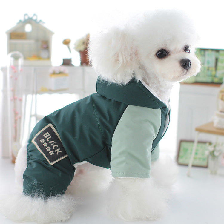 HKM-9785533 Hooded Four-Legged Pet Clothing in Dark Green and Khaki - Sizes XS to XL
