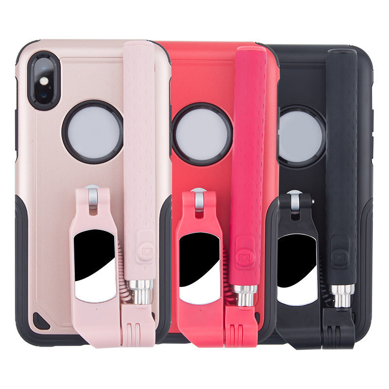 HKM-978643 Selfie Stick Phone Case for Compatible iPhone Models - Glamour Red, Dazzle Cool Black, Rose Gold
