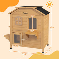HKM-9787197 2-Story Outdoor Cat House with Multi Entrances, Ramp, and Waterproof Roof