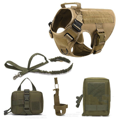 HKM-9788605 Tactical Dog Harness and Leash Set for Training with Reinforced Handle and Versatile Patches