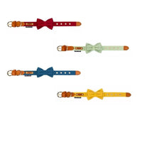 HKM-9789117 Leather Bowknot Dog Collar with Hand-Holding Rope - Twill Brushed Flannel and Cowhide Options