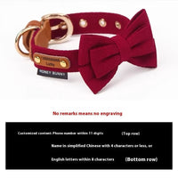 HKM-9789117 Leather Bowknot Dog Collar with Hand-Holding Rope - Twill Brushed Flannel and Cowhide Options