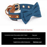 HKM-9789117 Leather Bowknot Dog Collar with Hand-Holding Rope - Twill Brushed Flannel and Cowhide Options