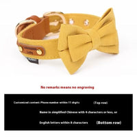 HKM-9789117 Leather Bowknot Dog Collar with Hand-Holding Rope - Twill Brushed Flannel and Cowhide Options