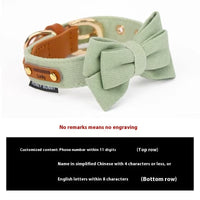 HKM-9789117 Leather Bowknot Dog Collar with Hand-Holding Rope - Twill Brushed Flannel and Cowhide Options