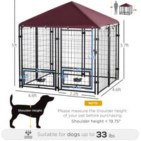 HKM-9790781 PawHut Outdoor Kennel with Swivel Bowl Rack, Walk-in Pet Playpen, Welded Wire Steel, Waterproof Awning, 5' x 5' x 5'