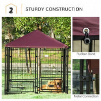 HKM-9790781 PawHut Outdoor Kennel with Swivel Bowl Rack, Walk-in Pet Playpen, Welded Wire Steel, Waterproof Awning, 5' x 5' x 5'