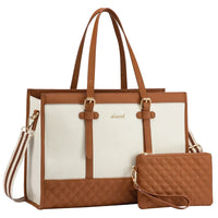 HKM-979091 Fashionable Canvas and PU Leather Laptop Tote for Women - Large Capacity Business Handbag, Fits 15.6 Inch Laptops