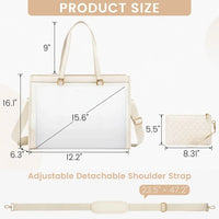HKM-979091 Fashionable Canvas and PU Leather Laptop Tote for Women - Large Capacity Business Handbag, Fits 15.6 Inch Laptops