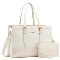HKM-979091 Fashionable Canvas and PU Leather Laptop Tote for Women - Large Capacity Business Handbag, Fits 15.6 Inch Laptops