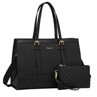 HKM-979091 Fashionable Canvas and PU Leather Laptop Tote for Women - Large Capacity Business Handbag, Fits 15.6 Inch Laptops