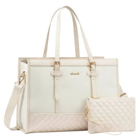 HKM-979091 Fashionable Canvas and PU Leather Laptop Tote for Women - Large Capacity Business Handbag, Fits 15.6 Inch Laptops