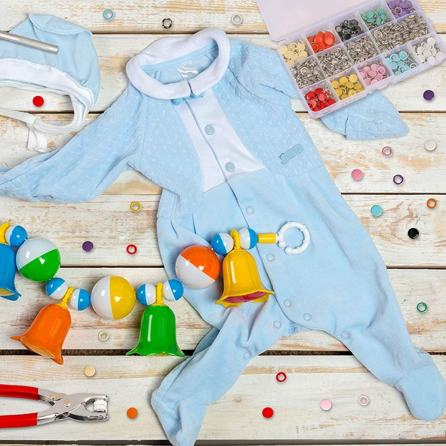 HKM-979219 Hollow Snap Fastener Button Set - 100 Sets in 10 Colors with Tool for Jeans