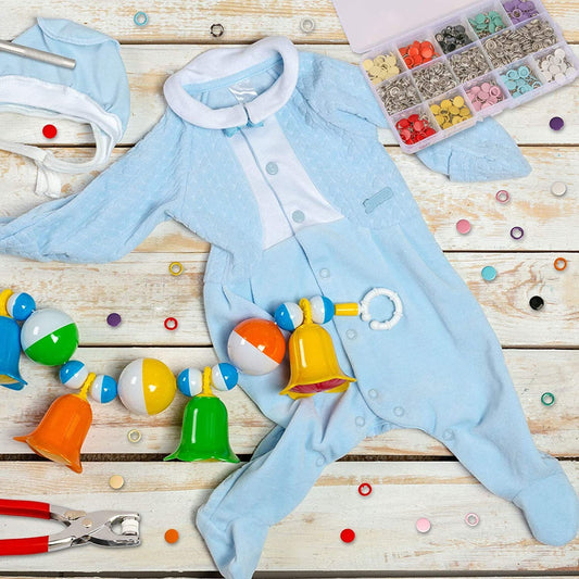 HKM-979219 Hollow Snap Fastener Button Set - 100 Sets in 10 Colors with Tool for Jeans