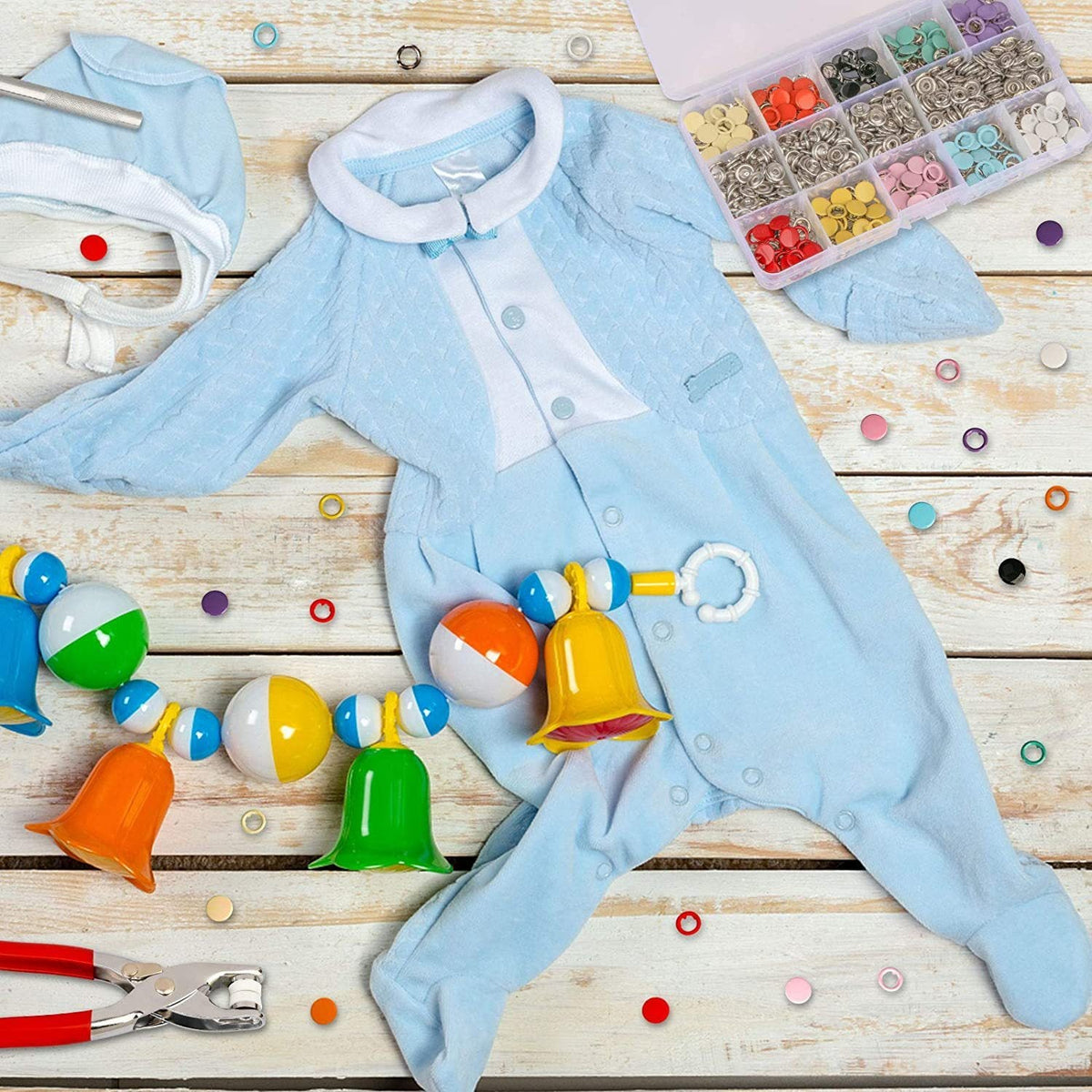 HKM-979219 Hollow Snap Fastener Button Set - 100 Sets in 10 Colors with Tool for Jeans