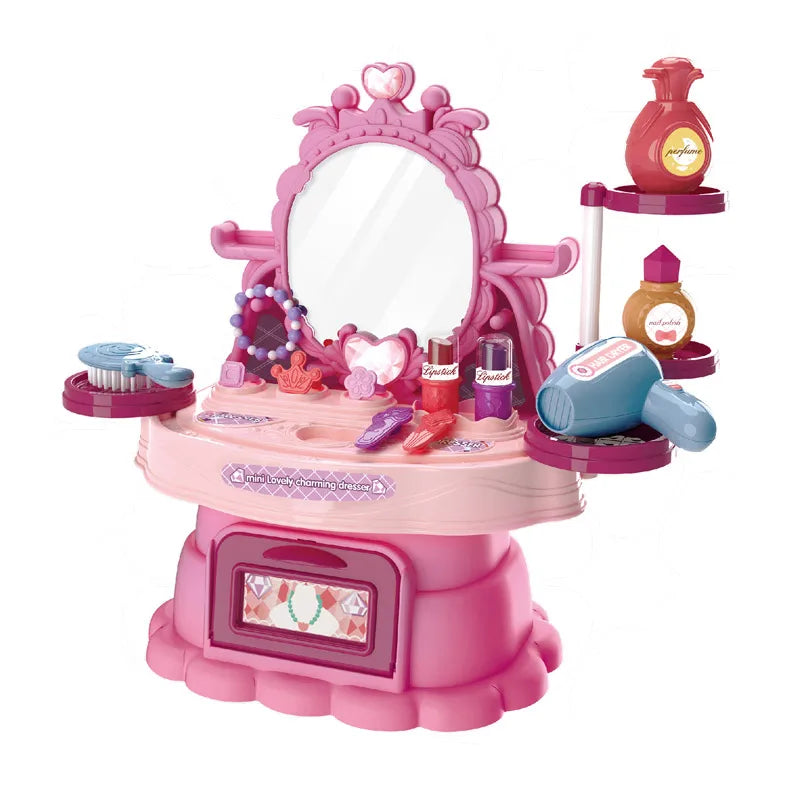 HKM-979219 Kids Makeup Play Set with Dresser Storage - Pretend Beauty Table Toy for Ages 2-7 Years