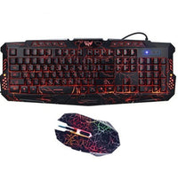 HKM-979411 Tricolor Backlit Wired Gaming Keyboard and Mouse Set with 108 Keys and USB Connection