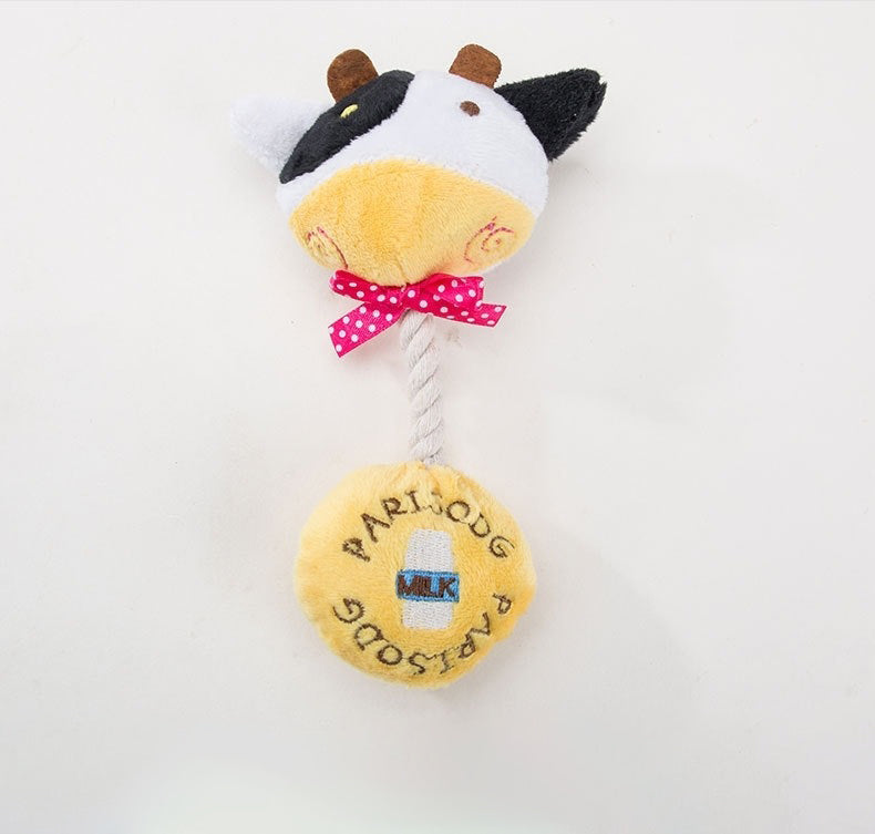 HKM-9794365 Plush Toy with Sound and Cotton Rope for Dogs - Frog, Cow, and Bear Designs