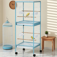 HKM-979475 55-Inch Light Blue 2-in-1 Bird Cage Aviary for Finches and Budgies with Rolling Wheels