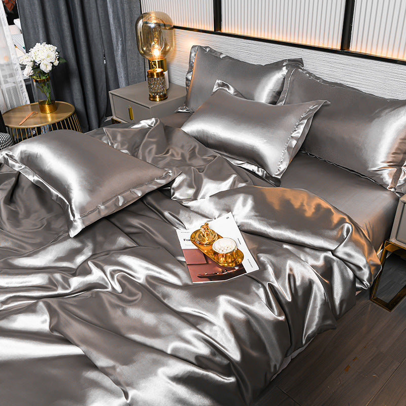 HKM-979539 Double-Sided Ice Silk Solid Color Bedding Set - Four Pieces