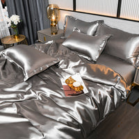 HKM-979539 Double-Sided Ice Silk Solid Color Bedding Set - Four Pieces