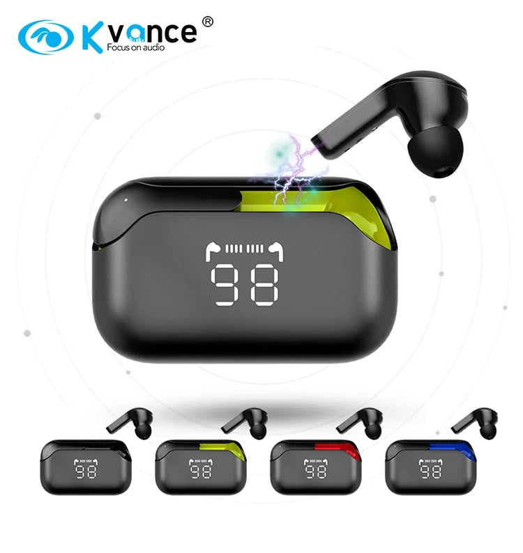 HKM-979539 Wireless Noise-Cancelling Earbuds with Digital Display and Bluetooth 5.3 Connectivity