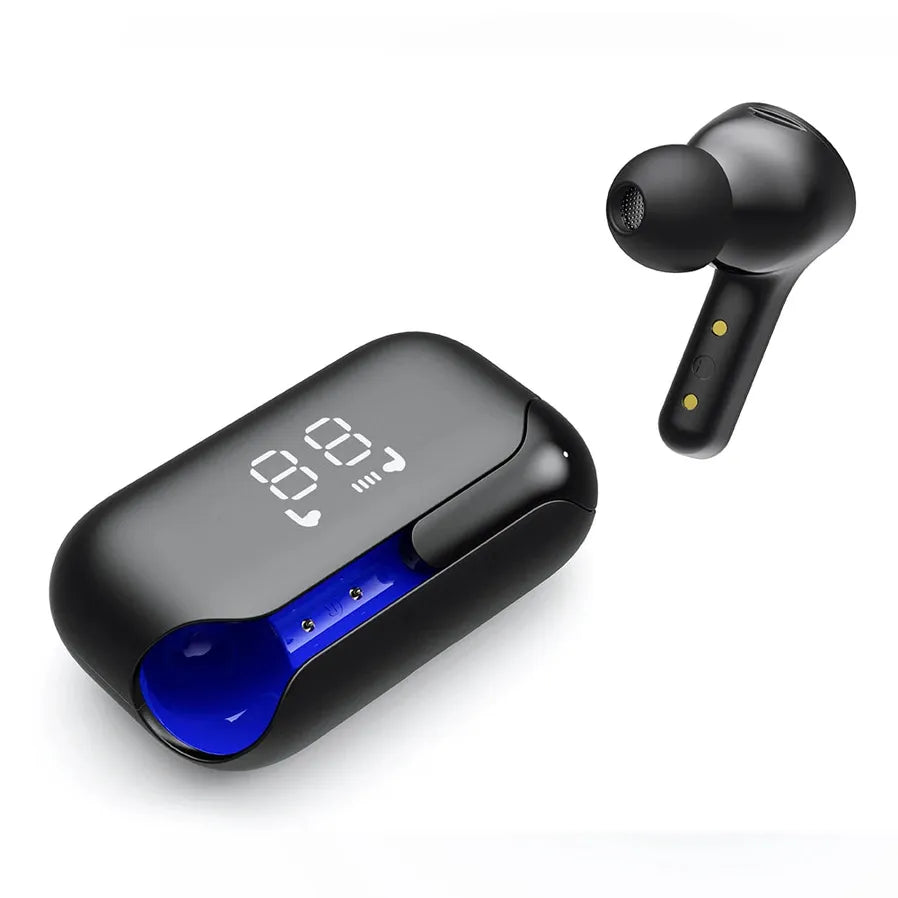 HKM-979539 Wireless Noise-Cancelling Earbuds with Digital Display and Bluetooth 5.3 Connectivity