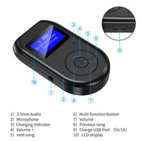 HKM-979603 Bluetooth 5.0 LCD USB Adapter with 300 mAh Battery for Wireless Audio Connection