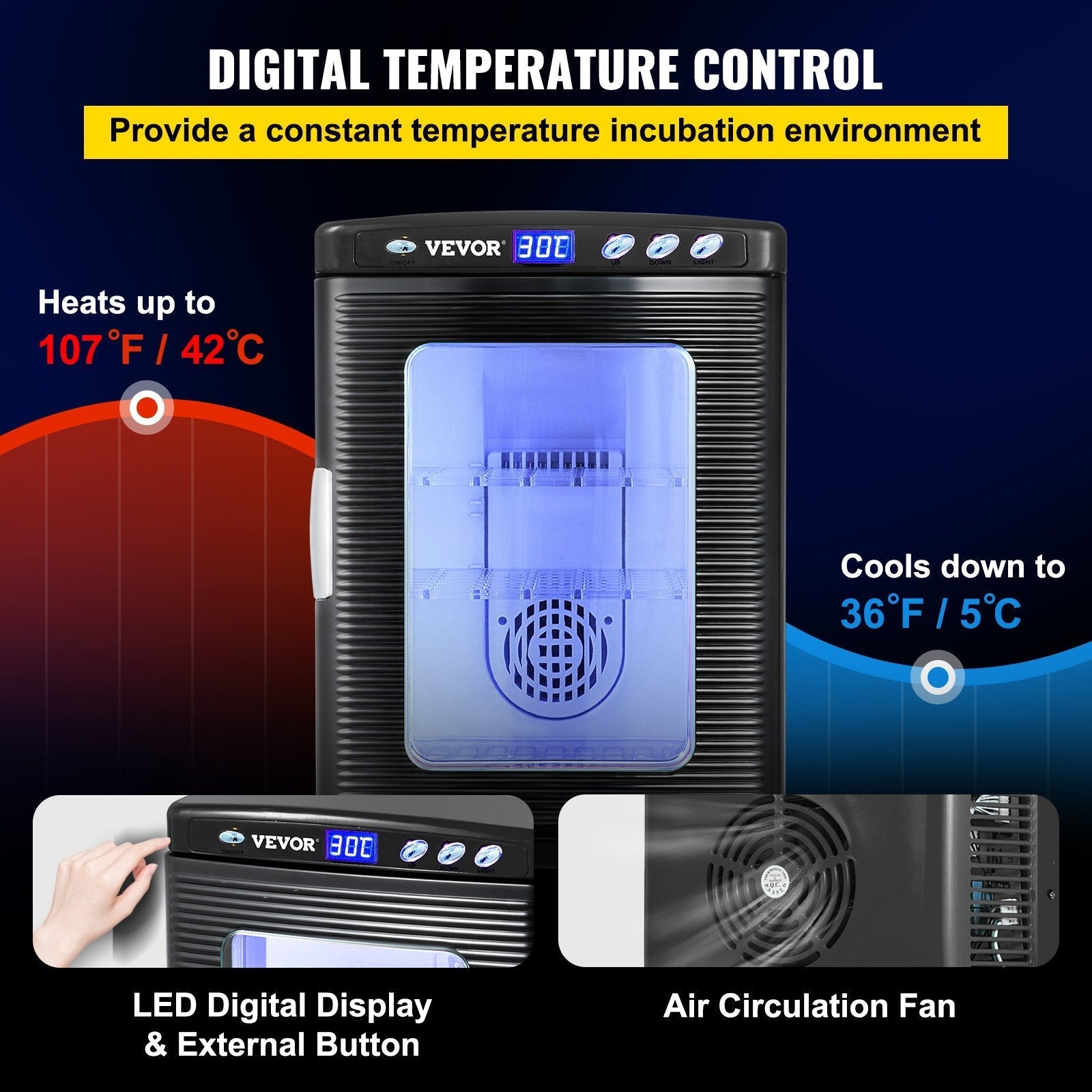 HKM-9796925 Digital Reptile Egg Incubator with Adjustable Temperature 5-42¡ãC and 25L Capacity for Small Reptiles
