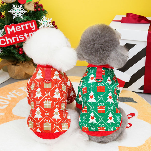 HKM-9798461 Cozy Christmas Tree Hoodie for Pets in Festive Green and Red