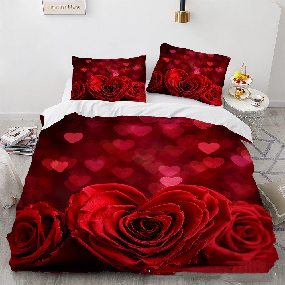 HKM-979859 Floral 3D Digital Printing Bed Sheet Set for 1.8m Bed (Three-Piece)