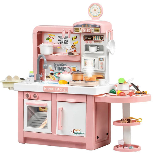 HKM-979987 Durable Plastic Pretend Play Kitchen Tableware Set with Sound, Light, and Water Features for Kids