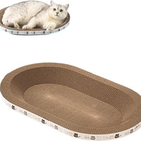 HKM-9800125 Oval Cat Scratch Bed and Scratching Pad - 2-in-1 Cardboard Lounger for Indoor Cats and Kittens