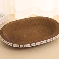 HKM-9800125 Oval Cat Scratch Bed and Scratching Pad - 2-in-1 Cardboard Lounger for Indoor Cats and Kittens