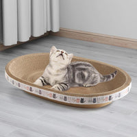 HKM-9800125 Oval Cat Scratch Bed and Scratching Pad - 2-in-1 Cardboard Lounger for Indoor Cats and Kittens