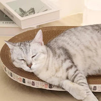HKM-9800125 Oval Cat Scratch Bed and Scratching Pad - 2-in-1 Cardboard Lounger for Indoor Cats and Kittens