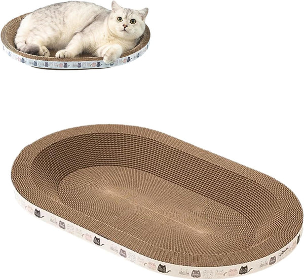HKM-9800125 Oval Cat Scratch Bed and Scratching Pad - 2-in-1 Cardboard Lounger for Indoor Cats and Kittens