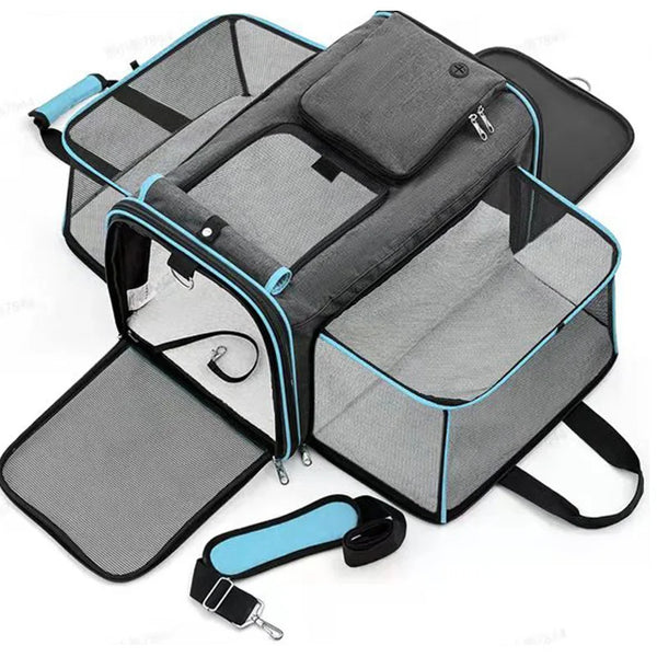 HKM-980051 Expandable Two-Sided Oxford Pet Carrier Backpack for Small Animals – Airline Approved Travel Bag for Dogs, Cats and Birds