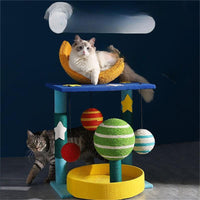 HKM-9801917 Starry Cat Climbing Frame with Toy - Soft Teddy Velvet & Sisal Material
