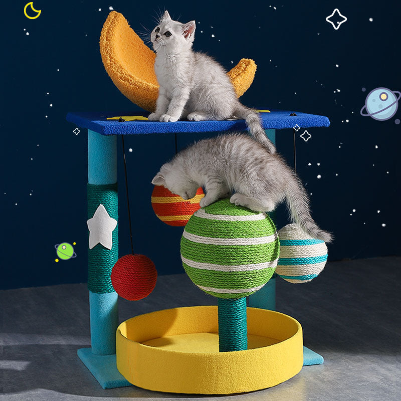 HKM-9801917 Starry Cat Climbing Frame with Toy - Soft Teddy Velvet & Sisal Material