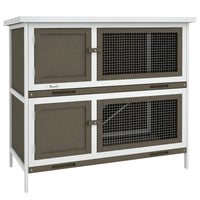 HKM-9802301 Wooden Indoor Outdoor Bunny Hutch with Ramp, Double-Level Design and Weatherproof Features