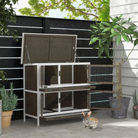 HKM-9802301 Wooden Indoor Outdoor Bunny Hutch with Ramp, Double-Level Design and Weatherproof Features