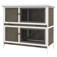 HKM-9802301 Wooden Indoor Outdoor Bunny Hutch with Ramp, Double-Level Design and Weatherproof Features